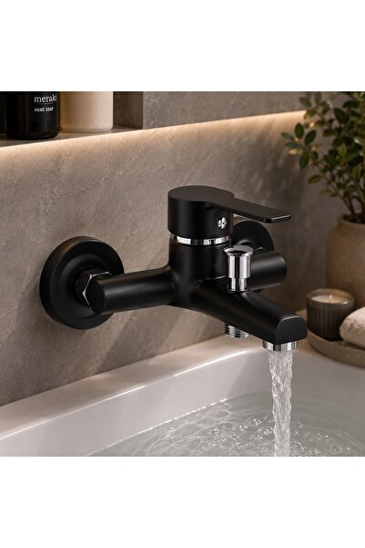 Viosa Mat Siyah Banyo Bataryası Aç Kapa Duş Musluğu 5 Yıl Garantili