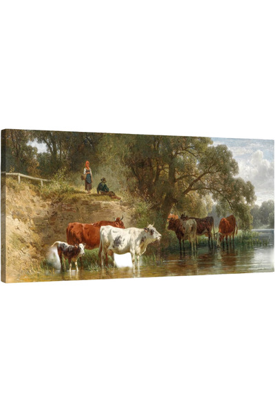 OEM Tablou pe pânză Lady din lemn, Boi deasupra râului, modern 50 x 100 cm