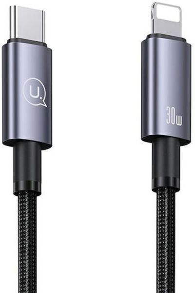Usams Πλεγμένο Καλώδιο USB-C σε Lightning 30W Μαύρο 0,25μ (US-SJ679)