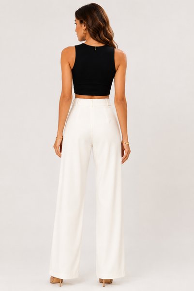 exxit collection Women's Ecru Trousers Long Palazzo Straight Loose Long Leg Trousers