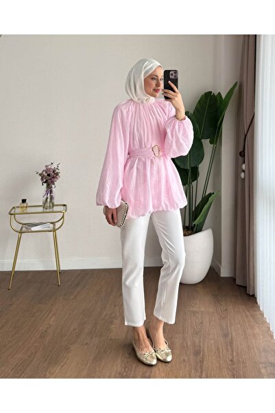 buqre's moda Balon Kol Kemerli Tokalı Tunik