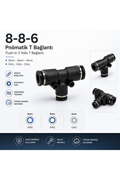 GENERAL 8-8-6 mm Pnömatik T Bağlantı Rakoru