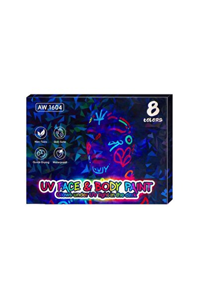 ARGE 8 Renk UV Neon Yüz ve Vücut Boyama Kalemi – Karanlıkta Parlayan Fluoresa...