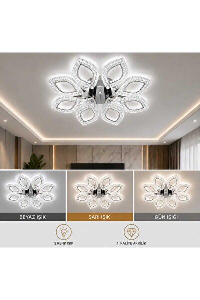 MAVERALİGHTİNG PAPATYA 8Lİ AVİZE 3 RENK LED ISIKLI SALON AVİZE MODERN OTURMA ...
