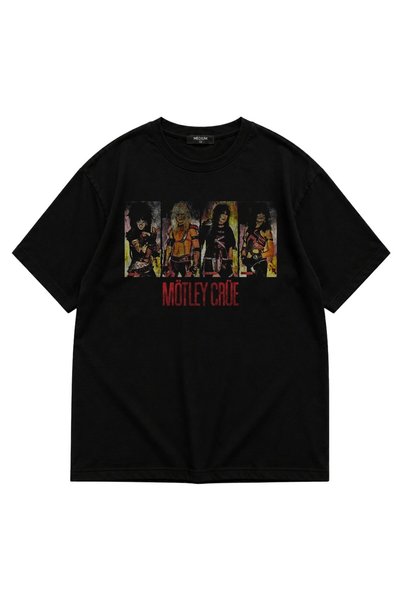 Fuddy Moda Unisex Mötley Crüe Members Back-Printed Crew Neck T-Shirt, Oversized Rock Band Themed Tshirt