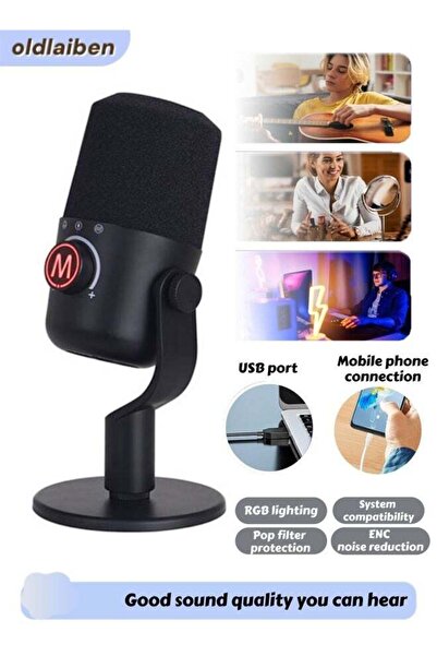 oldlaiben USB Microphone, Noise-canceling Microphone, USB Condenser Podcast M...