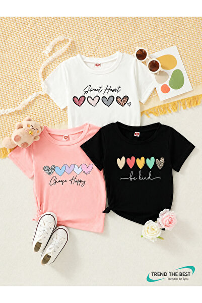 TREND THE BEST Trendin En İyisi Set de tricouri din 3 piese pentru fete, cu i...