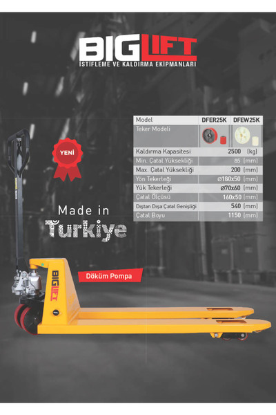 Biglift DFE-25 2,5 Ton Manuel Transpalet Kırmızı Tekerli Palet Taşıma Arabası
