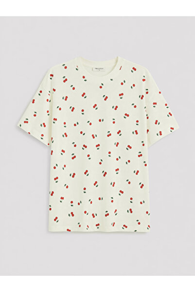 LC Waikiki Tricou de damă din bumbac 100% cu imprimeu de cireșe