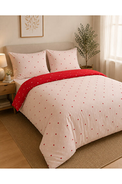 Newsevinç Ev Tekstili Heart Patterned Double 200 X 240 Duvet Cover Set with E...