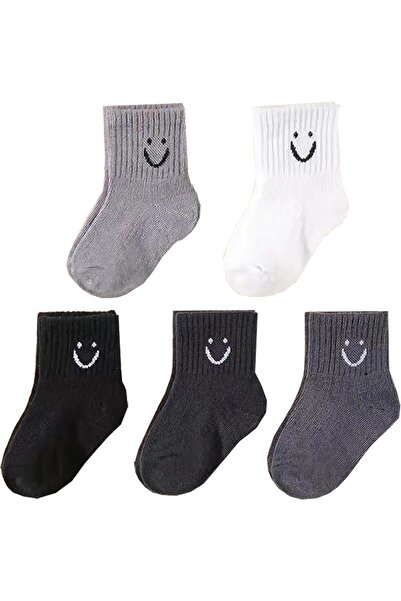 Arabest 5-Pack Toddler Crew Socks, Happy Face Unisex Soft Cotton Solid Color ...