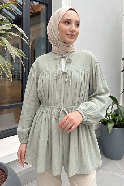 zenne تونيك طويل برباط أمامي 262338 - أخضر نعناعي