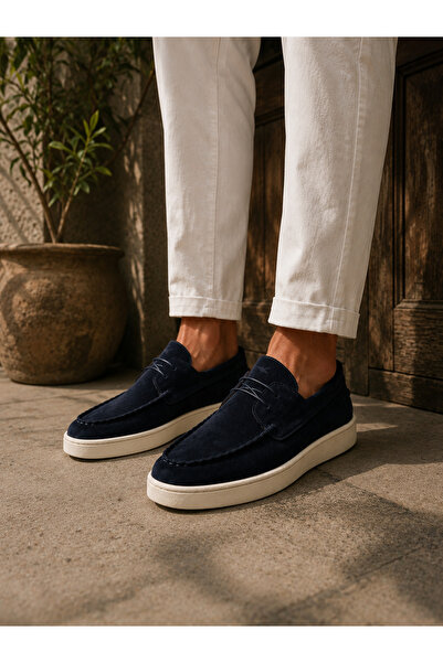 the corleone Erkek Lacivert Süet Casual Loafer Bağcıklı Günlük Ayakkabı