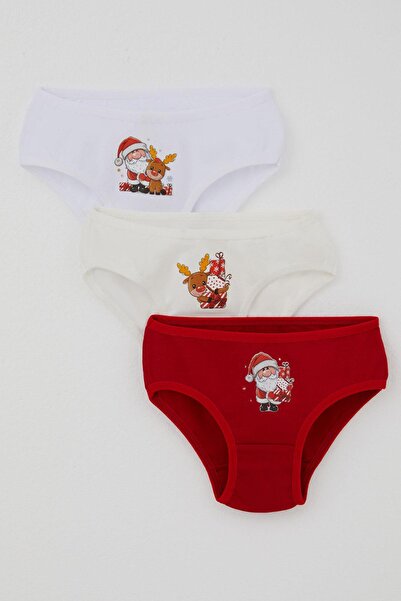 Katamino Girl's Slip Underwear, 3-Piece New Year's Themed Santa Claus Printed...