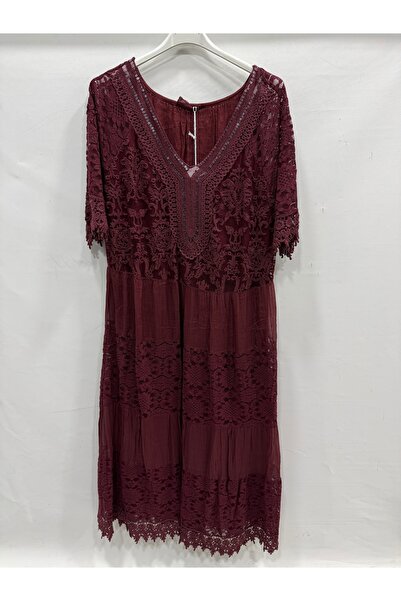 della moor Burgundy Italian Collar Sequined Lace Lined Long Silk Dress 40 - 4...