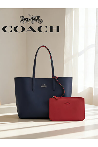 Coach New York حقيبة يد نسائية كبيرة السعة ذات وجهين بلونين، حقيبة كتف، حقيبة...
