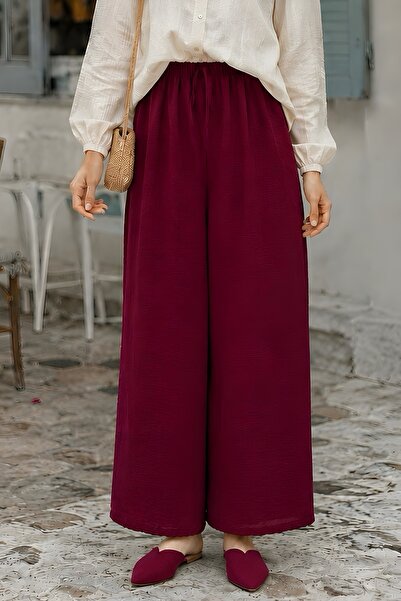 İmajButik Pantaloni Ayrobin cu picior larg, roșu claret