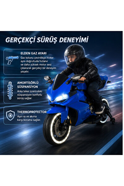 LRS STORE Premium 12V Akülü Çocuk Yarış Motorsikleti Cool Wheel | 70 KG Taşım...