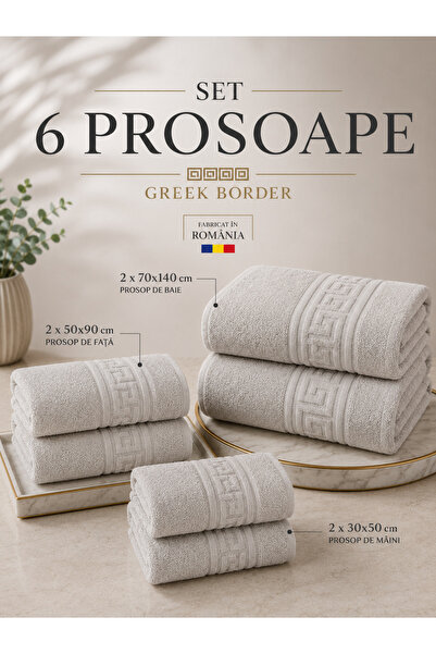 RALEX PUCIOASA Set de 6 prosoape premium cu bordură grecească, 100% bumbac, 5...