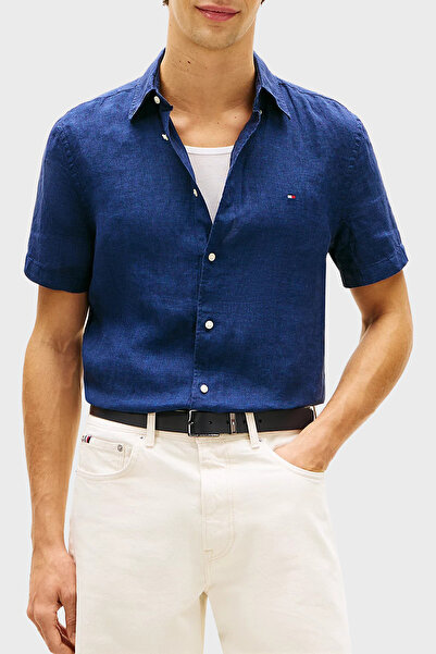 Tommy Hilfiger 100% Linen Regular Fit Short Sleeve Shirt Men's Shirt Mw0Mw415...