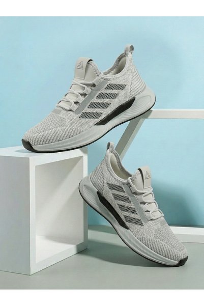 VELLINA Women's Gray Lace-Up Mesh Knitwear Light Sole Style Sneaker Daily Walking Sports Shoes