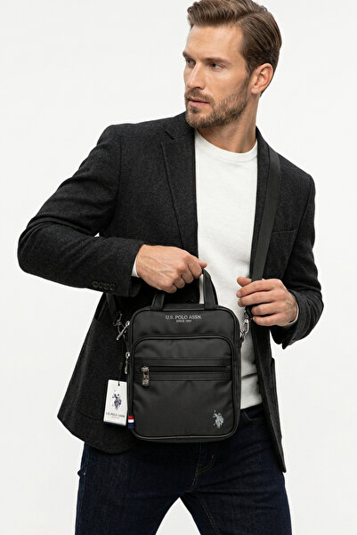 U.S. Polo Assn. Geantă neagră pentru bărbați, din nailon, de umăr, cu mâner, ...