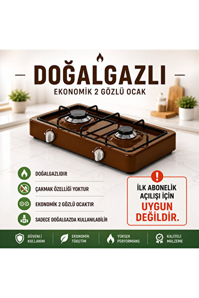 ELİSA 2 GÖZLÜ DOĞALGAZLI SET ÜSTÜ EKONOMİK DOĞALGAZLI OCAK KAHVERENGİ