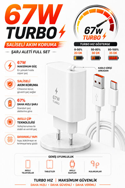 Astakos 67W Turbo Hızlı Şarj Aleti Full Set 6A Type-C Kablo Dahil Samsung Hon...