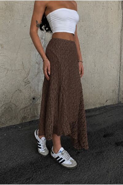 doruk collection تنورة دانتيل غير متماثلة مبطنة