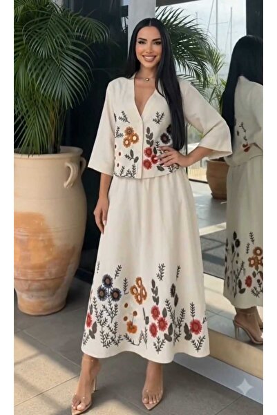 olalapasha New Season Embroidered Shirt Skirt Linen Set
