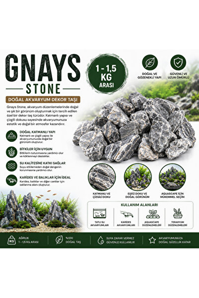 nonamepetshop Gnays Stone Doğal Akvaryum Kayası 1 – 1,5 Kg Aquascape Dekor Taşı