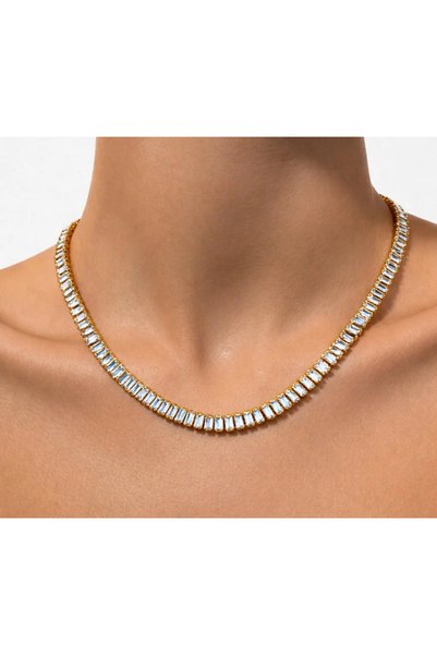 angelloop Baguette Hoop Earrings-Baguette Waterway Necklace Set-Wedding Set-Stainless Steel Set