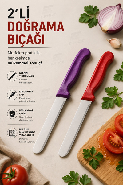 ERHCE 2'li Sebze Meyve Ekmek Doğrama Bıçağı Alman Paslanmaz Solingen Çeliği K...