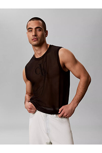 Calvin Klein Men's Ck Logo Signed Mesh Sleeveless Black T-Shirt