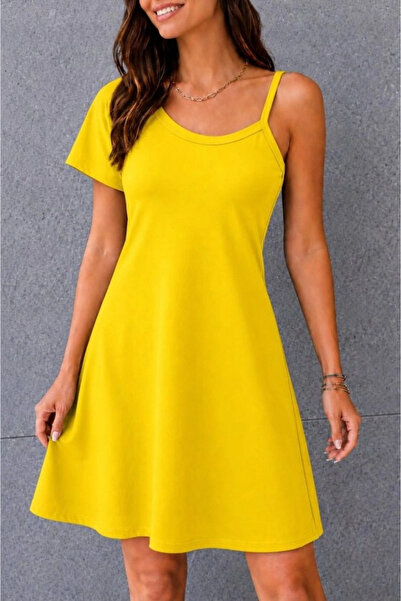 Beruflic فستان نسائي قصير من الفيسكون بياقة دائرية وأكمام طويلة وحزام