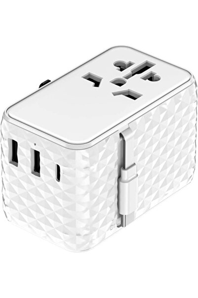 Powerology GaN 20W PD Universal Adapter Retractable Type-C Cable White