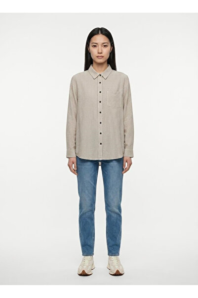 Lee Cooper Beyaz - Kahverengi Kadın Loose Fit Çizgili Gömlek 262 LCF 241002 A...