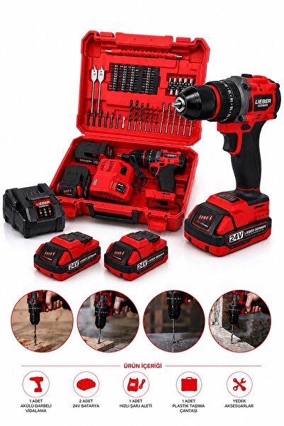 Lieber German REDGO Kömürsüz Motor 2 Akülü 84 Pcs Akülü Vidalama Matkap
