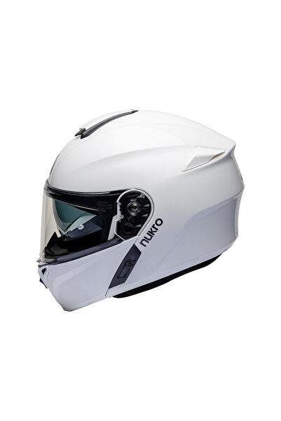 nukro 938-SV Solid Glossy White Çene Açılır Kask