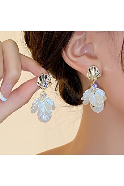 Innovate Store Women's Gold Color Zircon Stone Look Layered Leaf Dangle Earrings