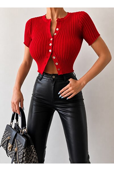 Paraf style Crop Knitwear Cardigan Buttoned Summer Women's Blouse