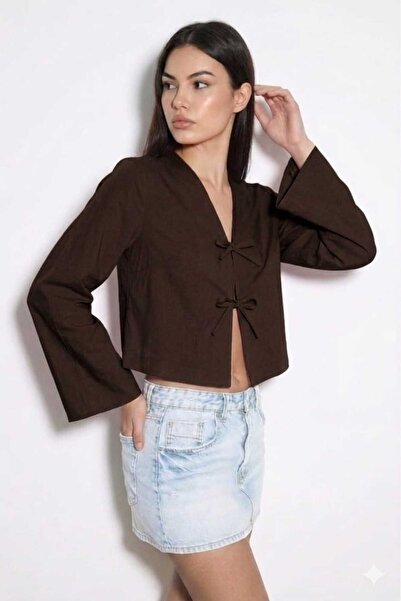 YEK&BİR Lace-Up Kimono Shirt with Tie Front Modern Stylish New Season Kimono