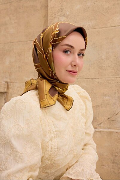 Silk Home Tivil Silk Scarf 11533 - 21 Brown - Tan Chain Pattern