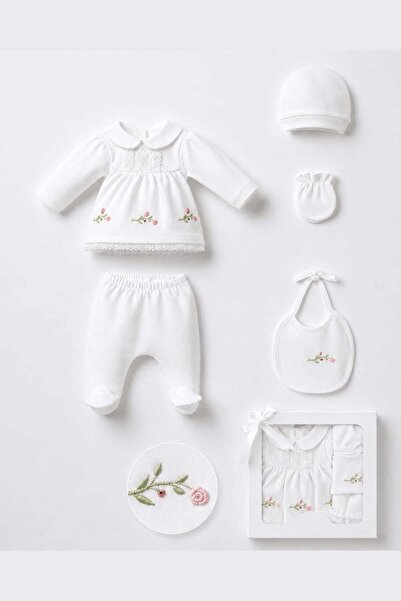 Cantoy Floral Embroidered Ruffled Baby Girl 5-Piece Hospital Outfit