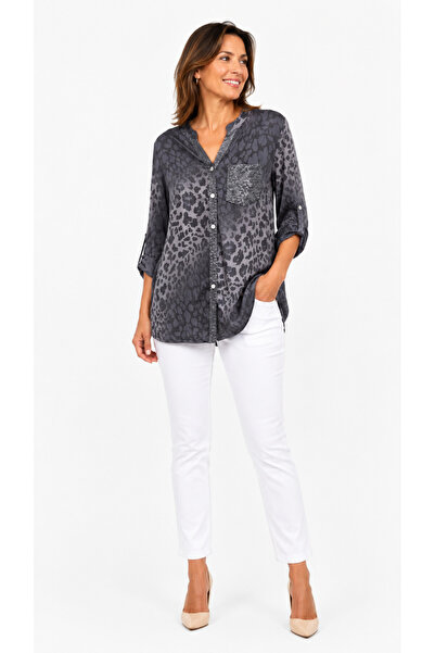 kısmet sepeti Women's Italian Leopard Patterned Sequin Detailed Long Sleeve S...