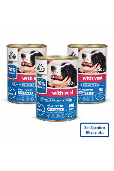 FRENDİ Dog cu Vitel, hrana umeda pentru caini, Set 3 conserve, 3 x 400 g