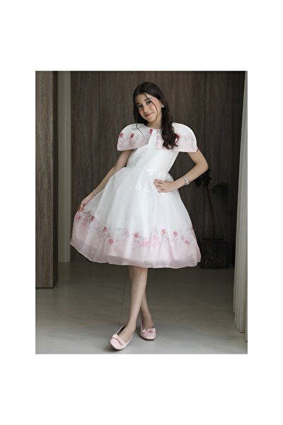 HAWRAA ABAYA Girls' Red Rose Floral Dress with Royal Collar