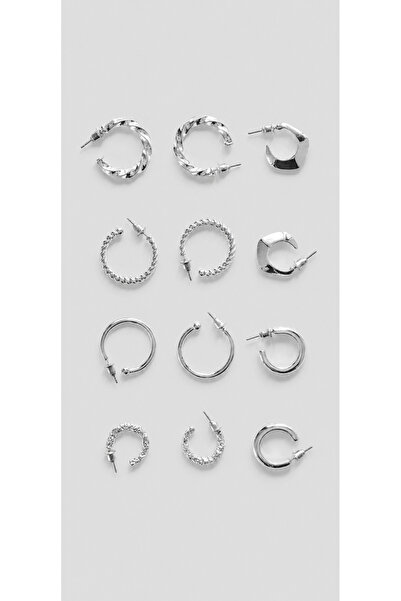 Generic Brand Women's Basic Silver 6 Model Earrings 6 Pairs