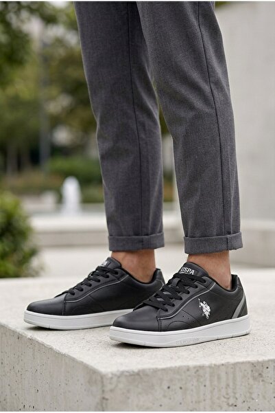 U.S. Polo Assn. أحذية رياضية مريحة للرجال ذات نعل مسطح وجلد طبيعي للاستخدام ا...