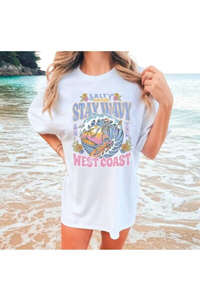 JENOLAN Tricou oversize casual Boyfriend cu imprimeu Stay Wavy